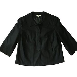 Cato Linen Blazer Jacket Wmn 12 M L Black Swing Cropped 3/4 Length Sleeve Retro